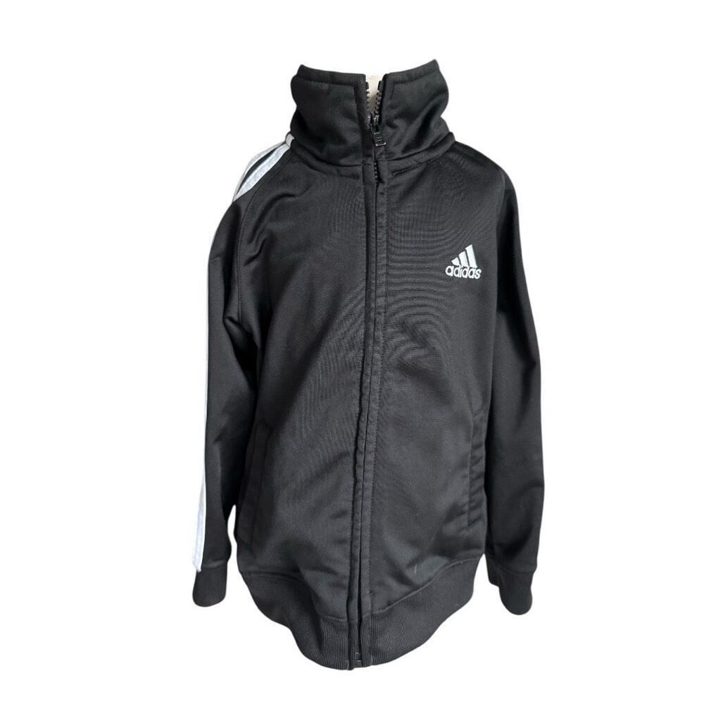Toddler Boys Adidas Three Stripe Classic Black Full Zip Track Jacket - Sz 3T